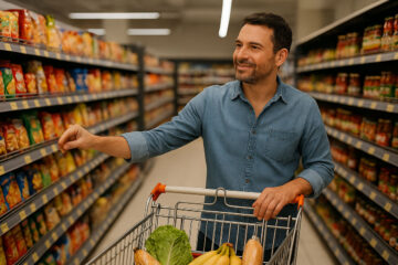 uomo con carrello spesa