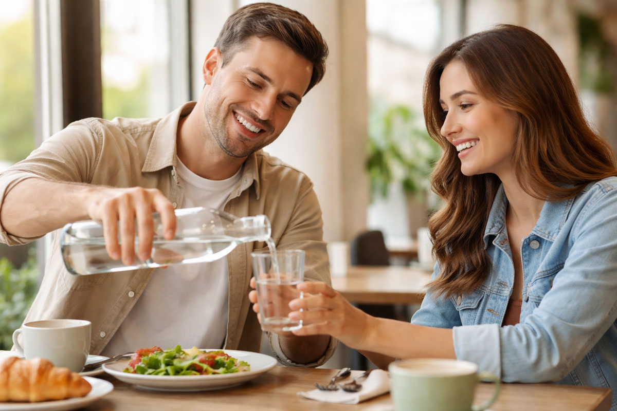 maschio beta uomo versa bicchiere acqua