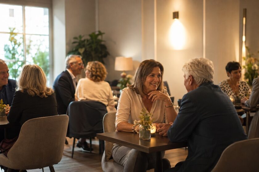 Persone over 50 durante una serata di speed date in un locale